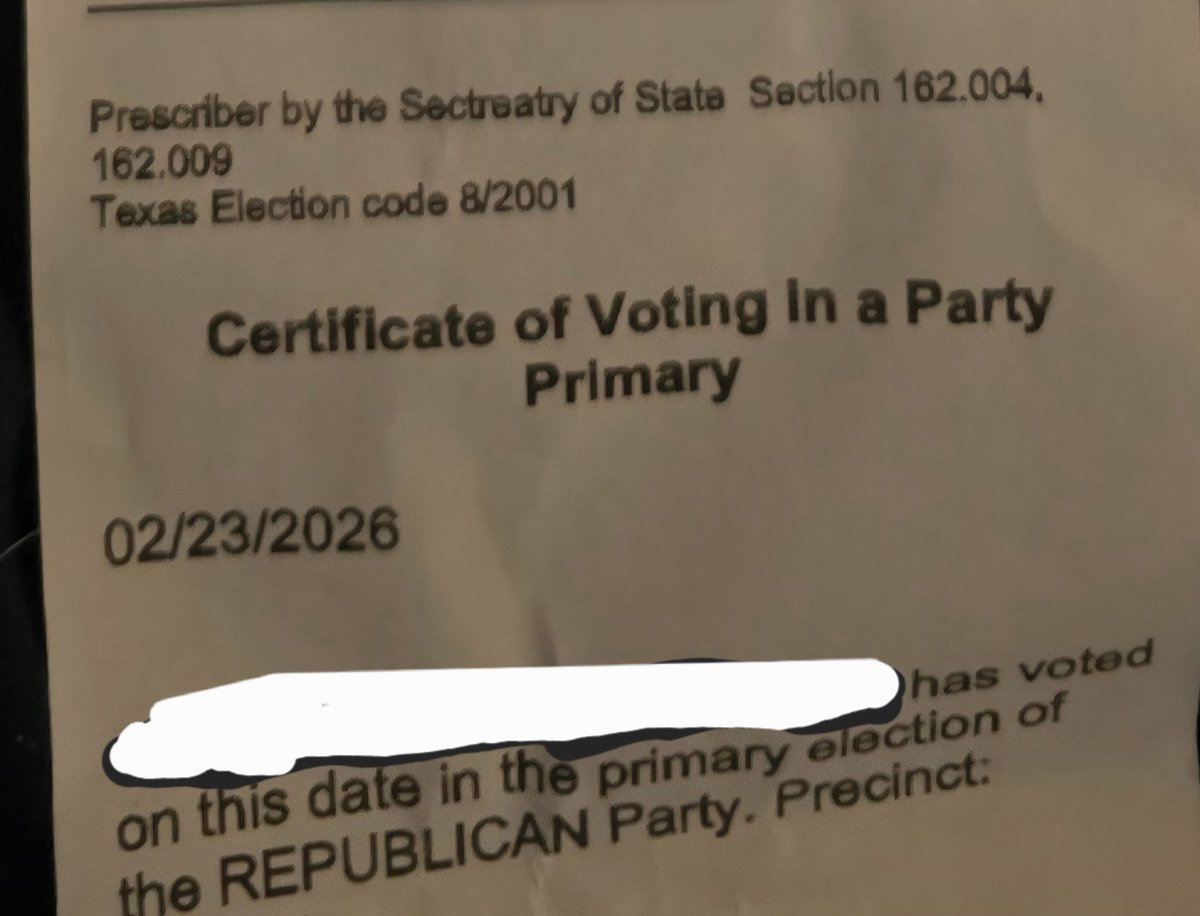 <a href="/WallStreetApes/">Wall Street Apes</a> I went and voted today for the Texas primary in my district. I'm amazed that there wasn't one Republican outside promoting anyone. The democrats had six people out front. Also, <a href="/KenPaxtonTX/">Attorney General Ken Paxton</a> was 6th on the ballot and I had to scroll through to find him. Ridiculous! Get out and