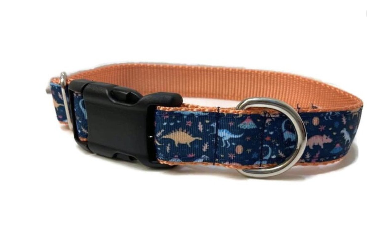 Fun silly dinosaurs! I can make this in small, narrow medium, medium, and large. 
muttstuffnc.etsy.com/listing/147604…

#dinosaur #dog #women #dogmom #Raleigh #onlineshopping