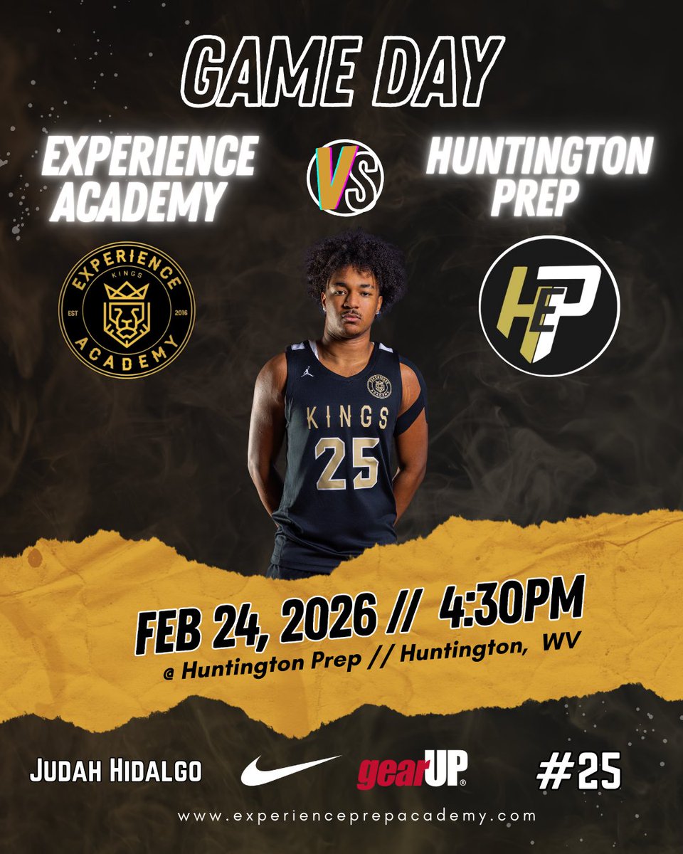 EPAbasketball's tweet photo. 🔥 𝗜𝘁'𝘀 𝗚𝗮𝗺𝗲𝗱𝗮𝘆! 🔥
Experience Academy Kings
🆚 Huntington Prep
⏰ 4:30pm
🗓 Feb. 24, 2026
🏟️ Huntington, WV
@EPAbasketball
#ExperiencePrepAcademy
#KingsNation
@Judah_Hidalgo https://t.co/TsLzdeo0Ni