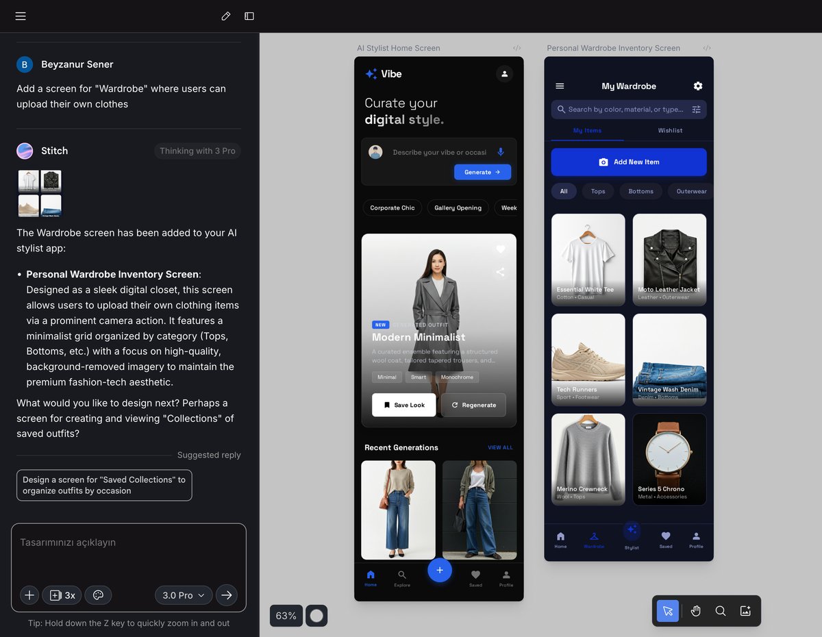 snrbeyza's tweet photo. Finally experimented with Google Stitch.

It quickly turns simple prompts into structured app UI for web or mobile. Not perfect, but incredibly useful for exploring ideas and breaking the blank canvas phase.

A powerful tool for early design exploration. ✨

#googlestitch https://t.co/9mLtlari5I