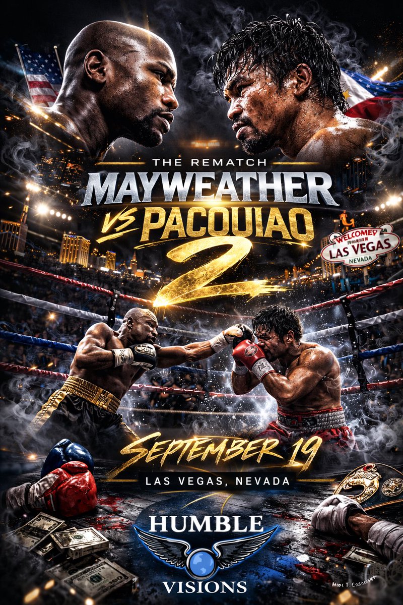 Yun_Jones's tweet photo. A shocker rematch nobody expected but everybody watching. 🥊 Floyd Mayweather vs Manny Pacquiao is back.
#BoxingNews #HumbleVisions #FightNight https://t.co/f4k7w8gtHD