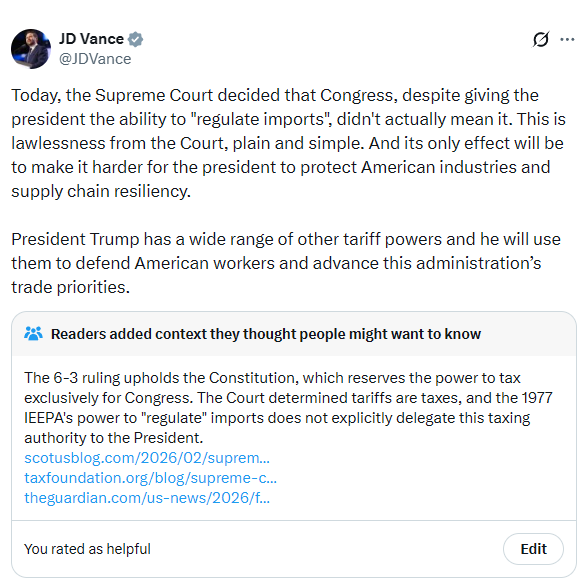 If your anti-American, anti-constitutional, deceptive, fabricated defecation of an opinion gets Community Noted, you should be held accountable, impeached immediately, and resign in disgrace <a href="/JDVance/">JD Vance</a>