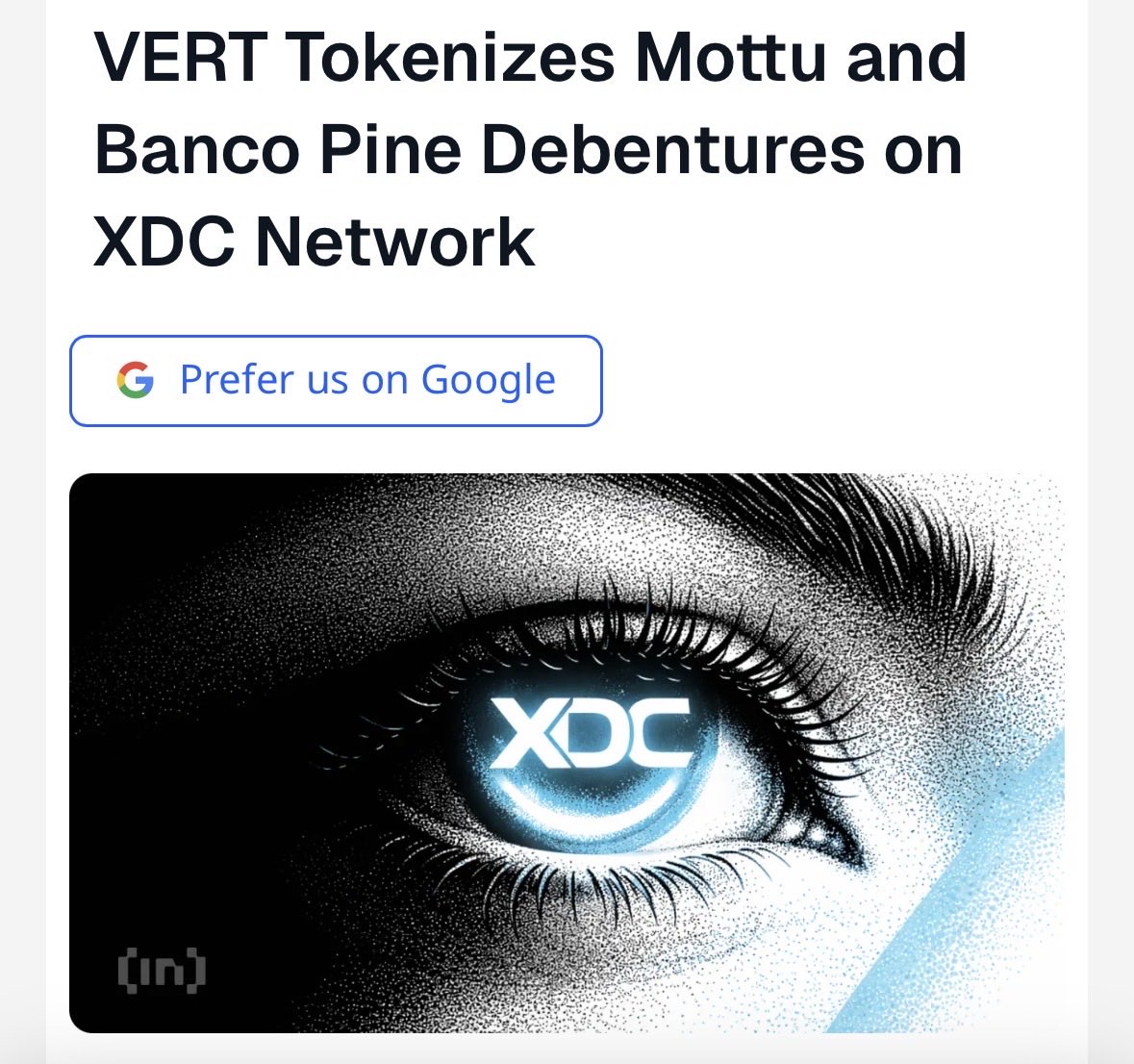 $XDC 📣 - Interesting part🏦🇧🇷👀🚀⬇️

“Complementing this innovation is the involvement of Banco Pine, a powerhouse in corporate and structured credit with a deep history of serving mid-market and large corporate clients. With their current tokenized volume reaching approximately