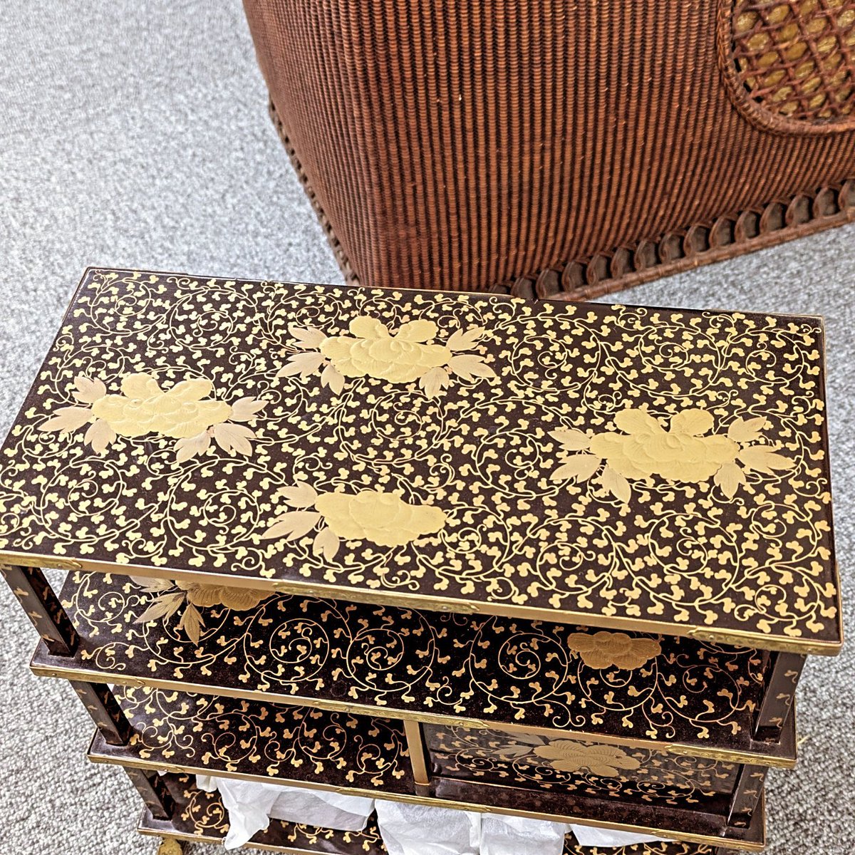 木製 金蒔絵 花唐草 小箪笥 #古美術#骨董品#掛軸#書道具#茶道具#煎茶