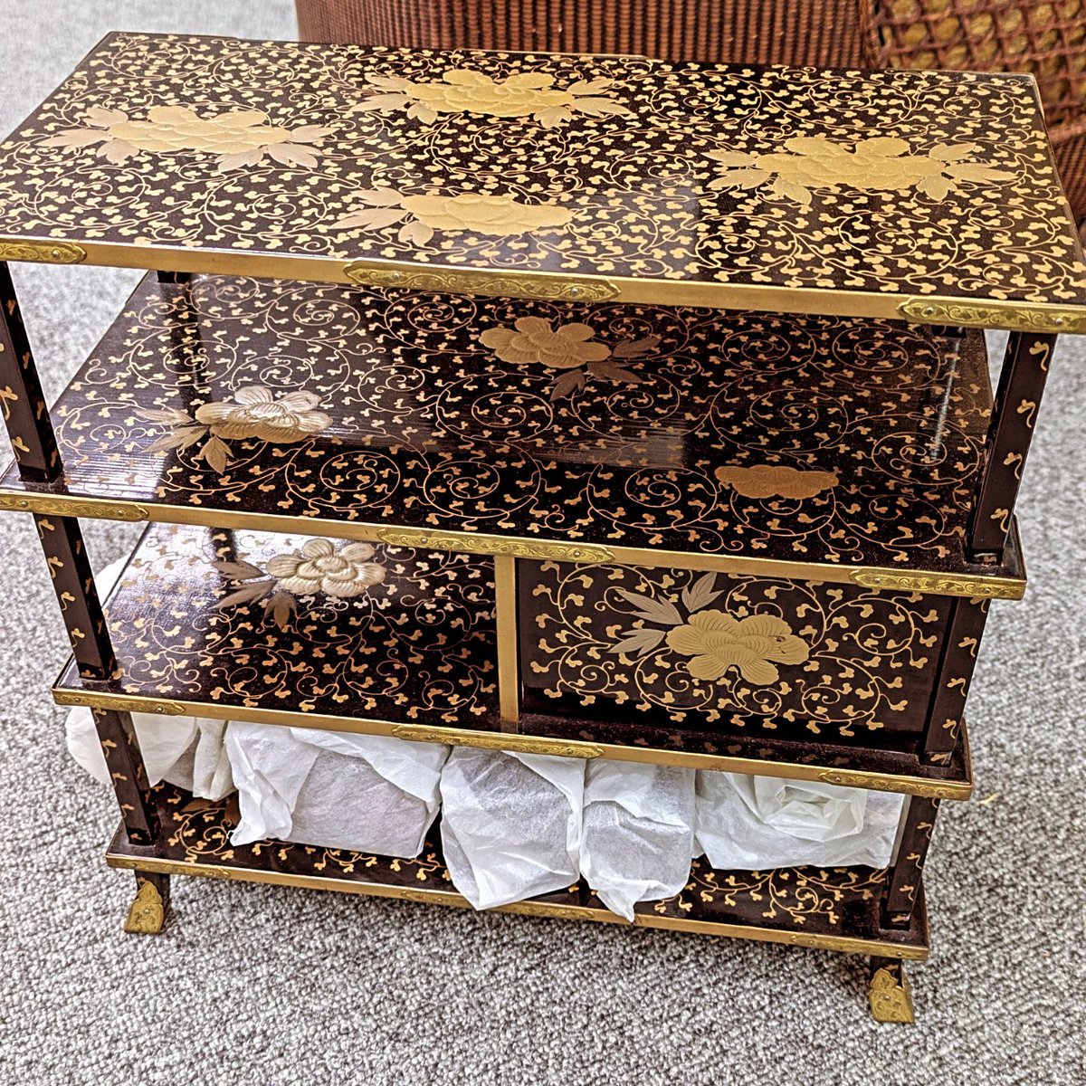 木製 金蒔絵 花唐草 小箪笥 #古美術#骨董品#掛軸#書道具#茶道具#煎茶