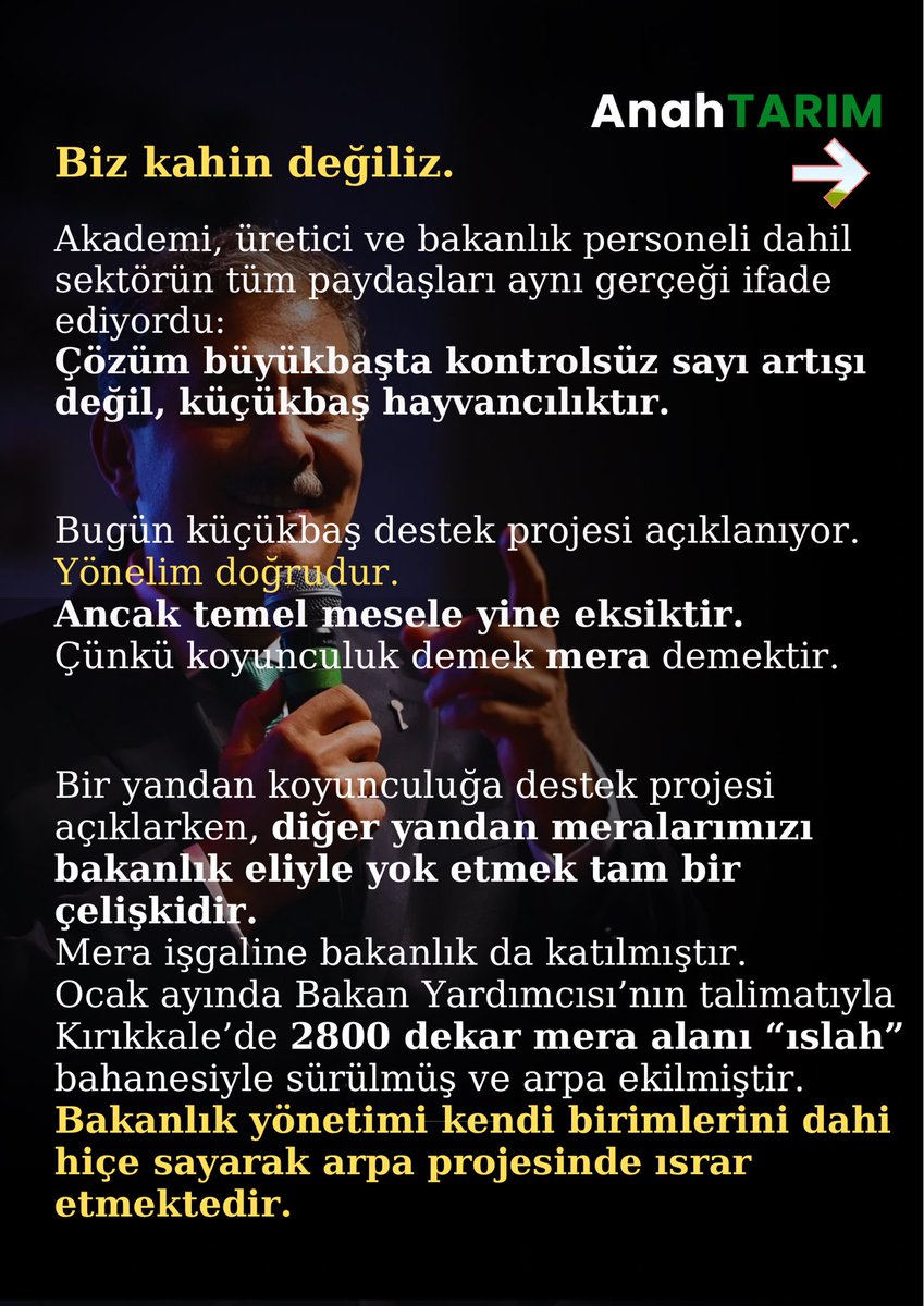 anahtarim0's tweet photo. HAYVANCILIK SAYIYLA DEĞİL, DOĞRU PLANLAMAYLA BÜYÜR.
PLANLAMANIN TEMELİ MERADIR.

Kaba yem açığı varken hayvan sayısını artırmak çözüm değildir. Yem üretmeden sürüyü büyütmek maliyeti artırır; samanı karaborsaya düşürür. 
#anahtarparti 
#kırsaldaberekethayvancılığadestek https://t.co/LheQDxDjiv