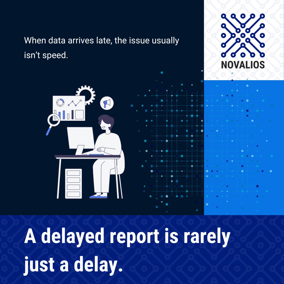 NovaliosTech's tweet photo. When data arrives late, the issue usually isn’t speed.
It’s hidden dependencies, unclear ownership, or systems quietly working against each other.

Reports don’t fail on their own.
They reveal problems that were already there.

#DataOperations #HiddenSignals #Analytics #Novalios https://t.co/Bp1JGsM5qI