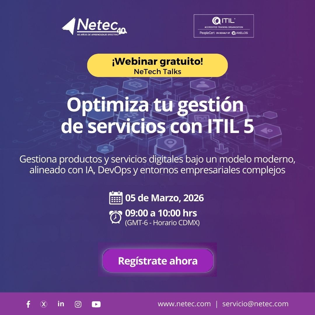 netec's tweet photo. #WebinarGratuito | Optimiza tu gestión de servicios con ITIL 5
Regístrate aquí ➡️ https://t.co/4oPaCQ1Hpk y conoce lo nuevo de ITIL versión 5
📅 5 de marzo de 2026 | 09:00 a 10:00 hrs (CDMX)

#NetecTalks #NetecConecta #ITIL5 #GestiónDeServicios #WebinarTI https://t.co/oPebkpvrUy