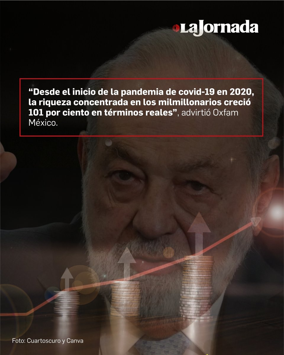 lajornadaonline's tweet photo. La fortuna de los milmillonarios mexicanos se duplicó en apenas cinco años, no por mérito individual, sino por un modelo económico injusto que depende del trabajo de millones de personas y de los recursos de todo el territorio nacional, pero distribuye sus beneficios entre muy pocos, advierte Oxfam México.