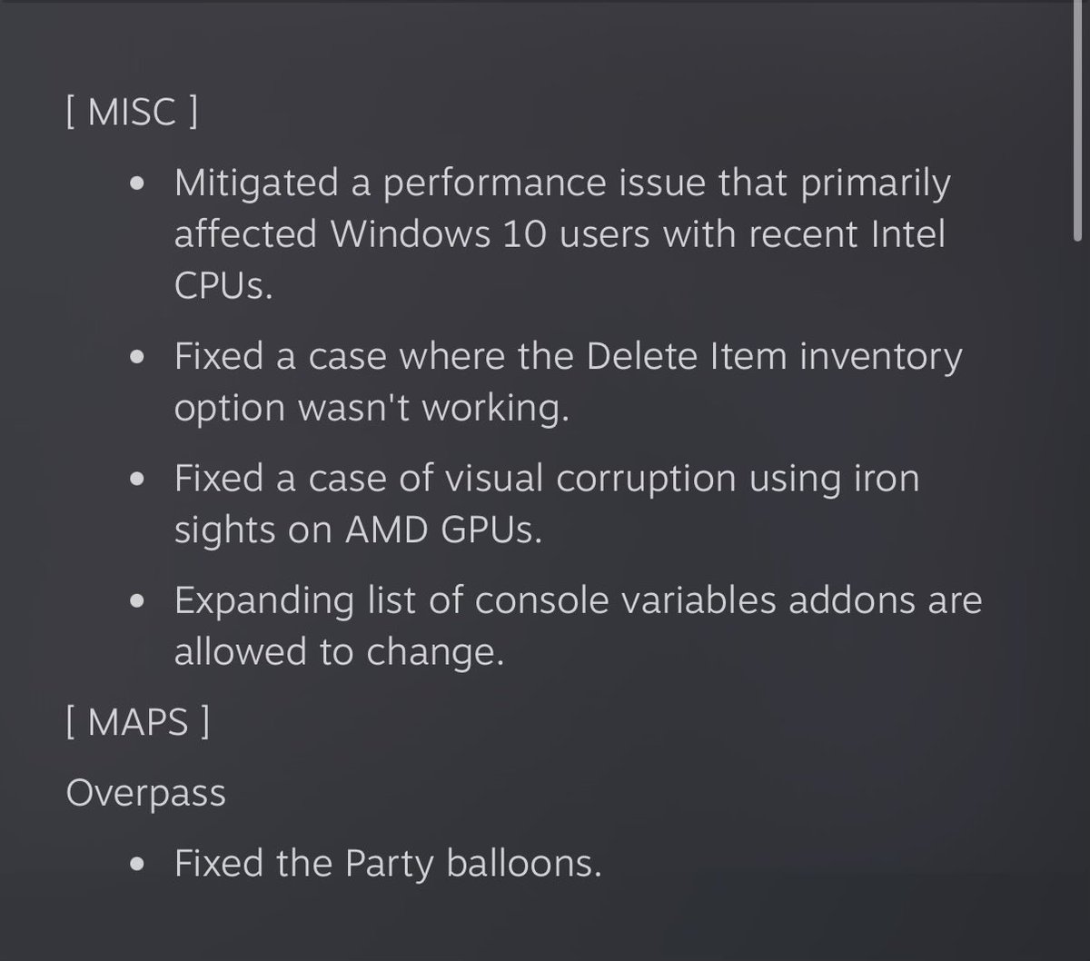 Release Notes for Today's CS2 Update
