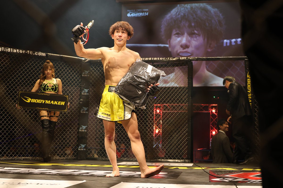 marukanpw1997's tweet image. 久々の復帰戦無事勝つことが出来ました！

支えてくれた全ての方々に感謝です！

もっともっと強くなってみんなに
喜んでもらいたいです！

#マルザヘンペーソク
#MIBURO
#GLADIATOR