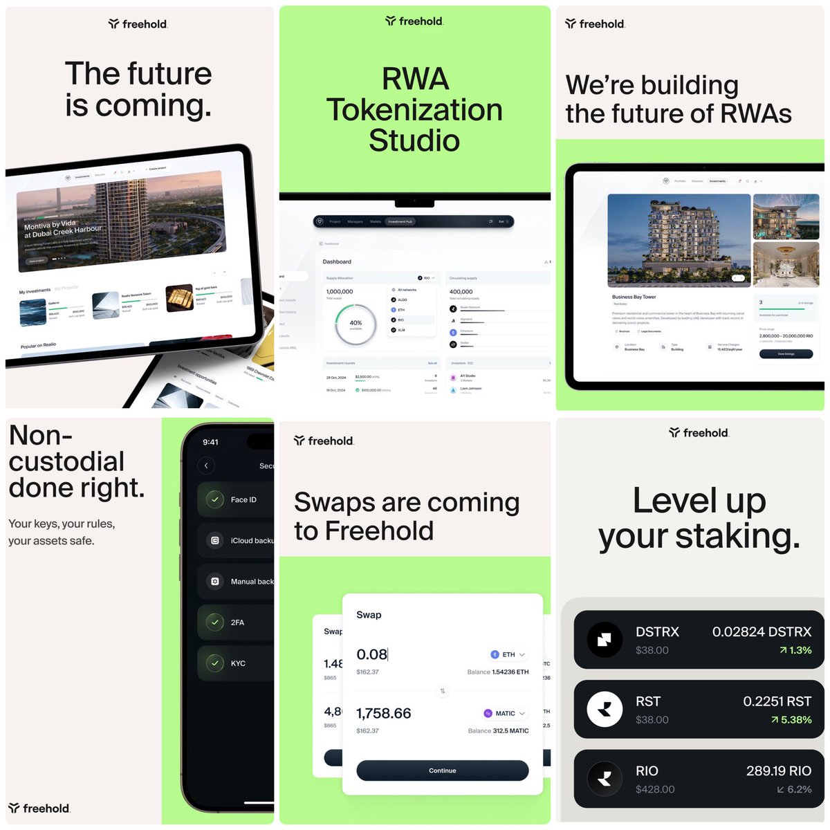 One app for endless possibilities in DeFi and beyond. 
Coming soon: Token Studio an upcoming mobile/web feature in <a href="/freehold_wallet/">Freehold Wallet</a> that makes it effortless to create, issue, and manage your own tokenized assets/RWAs directly in the app. Perfect for reward tokenization, on-chain