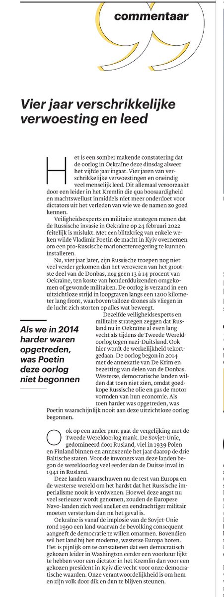 JosTeunissen2's tweet photo. Dit commentaar is exemplarisch voor de eenzijdige en vooringenomen berichtgeving in Trouw -en bijna alle conformistische MSM-anno nu: geen woord over de voorgeschiedenis vd Oekraïneoorlog en bv het torpederen van het akkoord dat Zelensky begin april 2022 met Poetin wilde sluiten https://t.co/Uu6P12yhwS