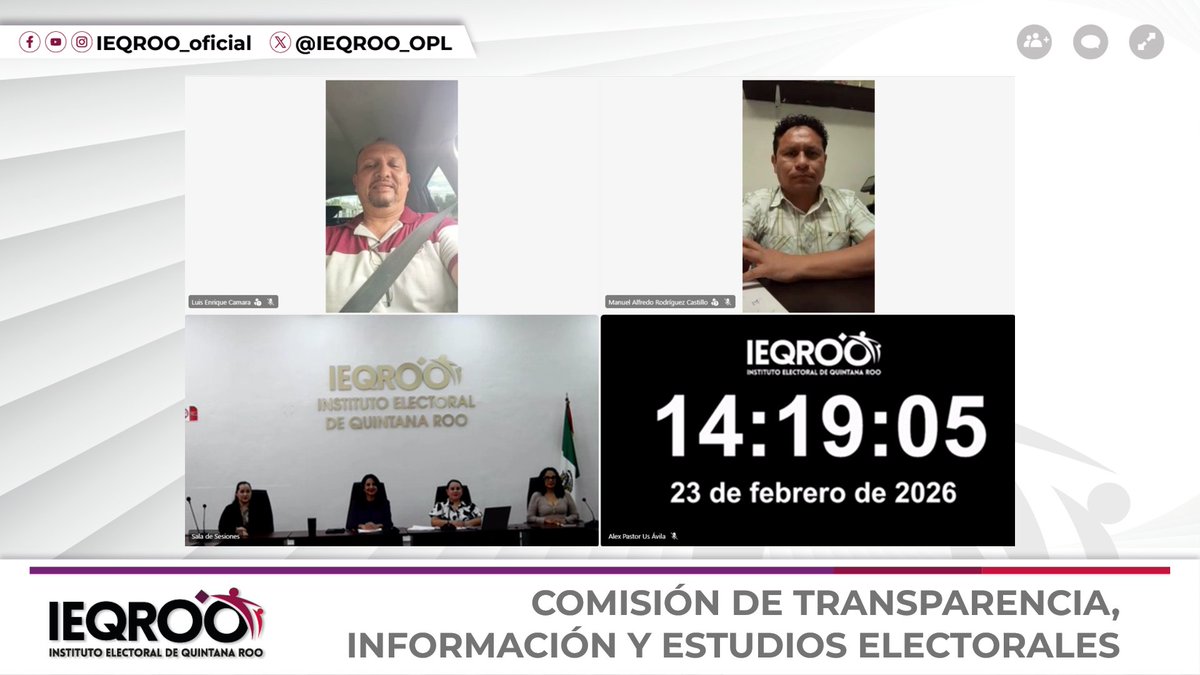 La Comisión de Transparencia, Información y Estudios Electorales del IEQROO, presidida por la consejera <a href="/NoraCeron/">Nora Cerón</a> e integrada por las consejeras <a href="/Patty_CortesP/">Patricia Cortes Pastrana</a> y María Salomé Medina Montaño, realizó la presentación y aprobación de su Programa Anual de Trabajo 2026.