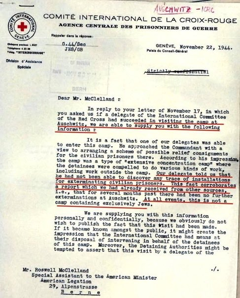 icardo8's tweet photo. La Cruz Roja, tras visitar Auschwitz en 1944, al oír “rumores de campos de exterminio”...  

“Nuestro delegado nos dijo que no había podido descubrir ningún rastro de instalaciones para el exterminio de prisioneros civiles”. https://t.co/vXYAG9I3Ks