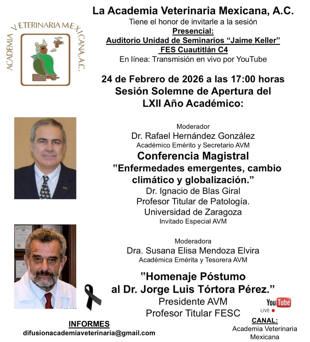 Mañana los esperamos en la FES Cuautitlán C4, en el Auditorio "Jaime Keller", y a través de nuestro canal de YouTube: youtube.com/c/AcademiaVete…