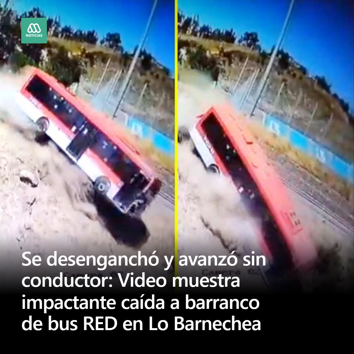 Un grave accidente de tránsito se produjo la tarde de este lunes en la comuna de Lo Barnechea, Región Metropolitana, luego que un bus del sistema RED cayera por un barranco. Afortunadamente, no hubo lesionados.