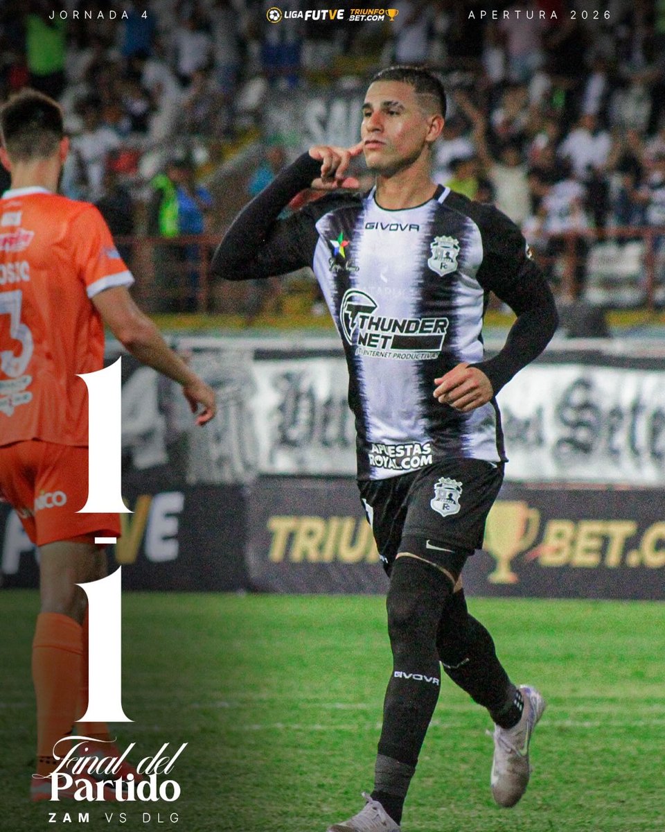⏹️ ¡Final en el Agustín Tovar "La Carolina"!
⚪⚫ #ZamoraFC 1-1 Dvo. La Guaira.
⚽🚀Erickson Gallardo 84' -P- (ZAM).
-
⚽ José Alí Meza 5' (DLG).
J4 - #LigaFUTVETriunfobet