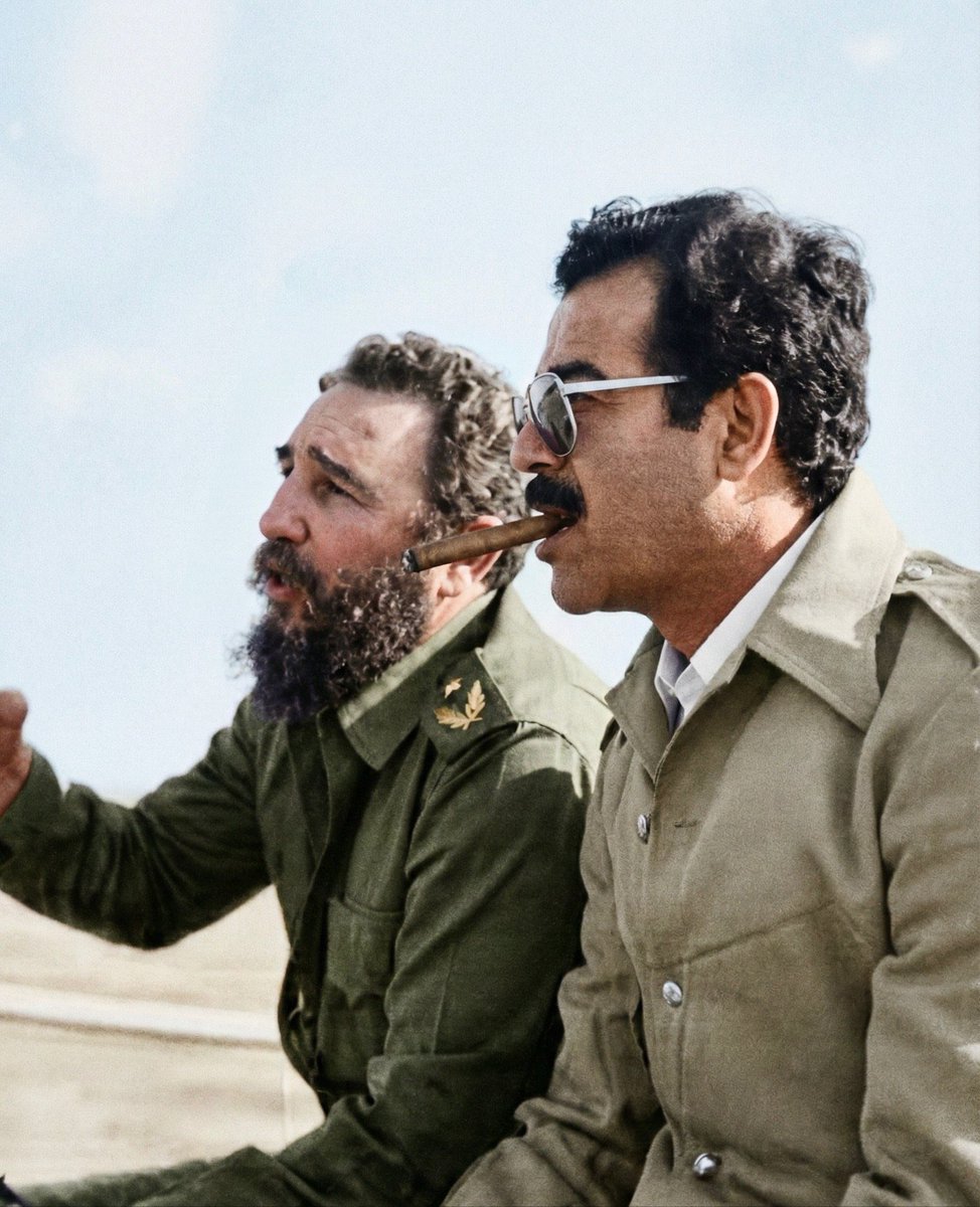 Arabbeau's tweet photo. Saddam Hussein and Fidel Castro 1970s https://t.co/QuwRx3u080