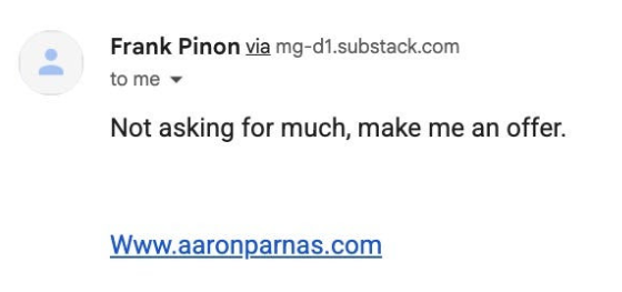 anarie_wit's tweet photo. Aaron Parnas learned that an individual named Frank Pinon purchased his website domain, redirected it to Trump’s site, &amp; is now pressuring Aaron to pay him for it. His answer is simple: Absolutely not &amp; he'll not be intimidated or extorted by anyone connected to this White House! https://t.co/ddP9Do9kse
