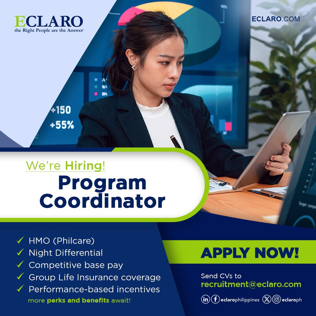 EclaroPh's tweet photo. This Program Coordinator role with a global client supports planning, tracking and cross-functional coordination.

Send your CV to recruitment@eclaro.com.

Don't forget to mention where you've seen us. 😉

#ECLARO #ECLAROCareers #jobsph #programcoordinator https://t.co/k540dhrXK9