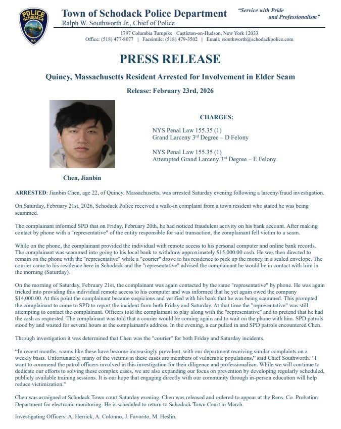 Town of Schodack Police Department tweet media