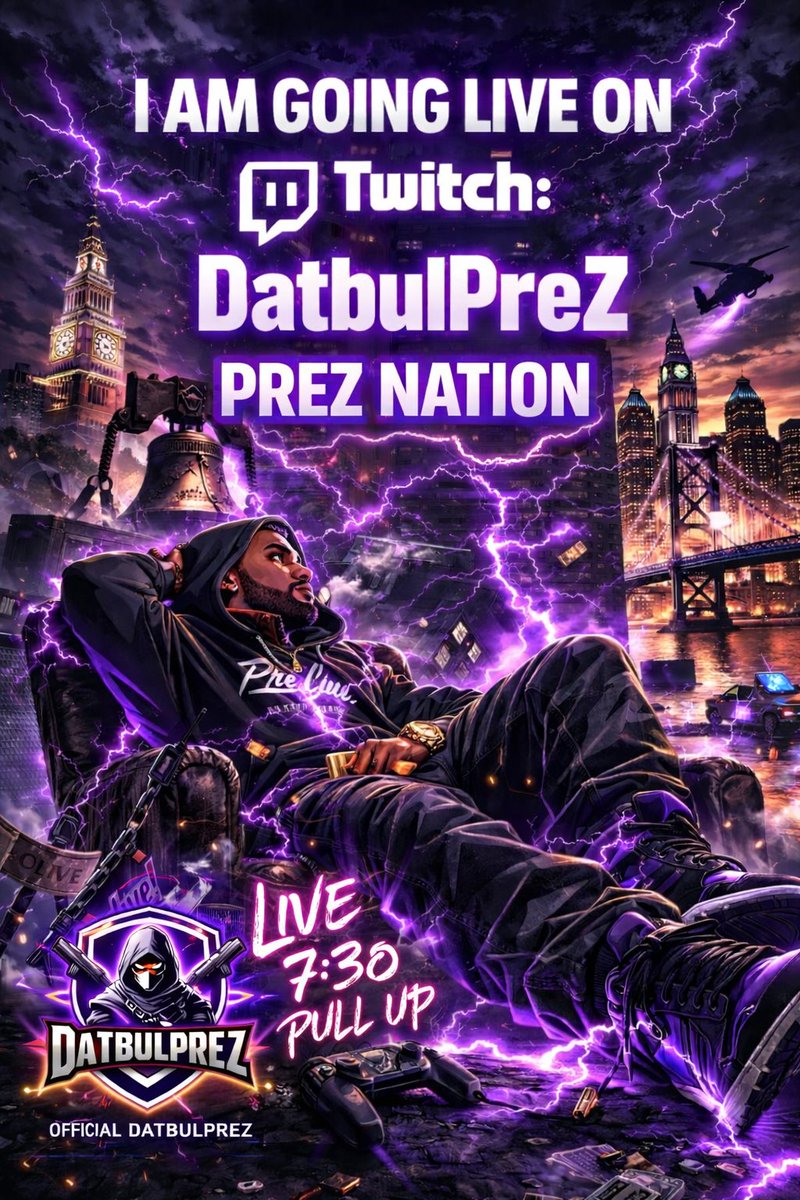 DatBulPreZ's tweet photo. Going live at 7:30 PM 🔥

Pull up to the stream and vibe with PREZ NATION

Twitch: DatbulPreZ

Real talks + gameplay + good vibes

Who sliding through tonight? 👀

#TwitchStreamer #GoingLive #DatbulPreZ #PrezNation #TwitchLive #StreamerCommunity #GamingTwitter #LiveStreaming https://t.co/GaZzRF2LRN