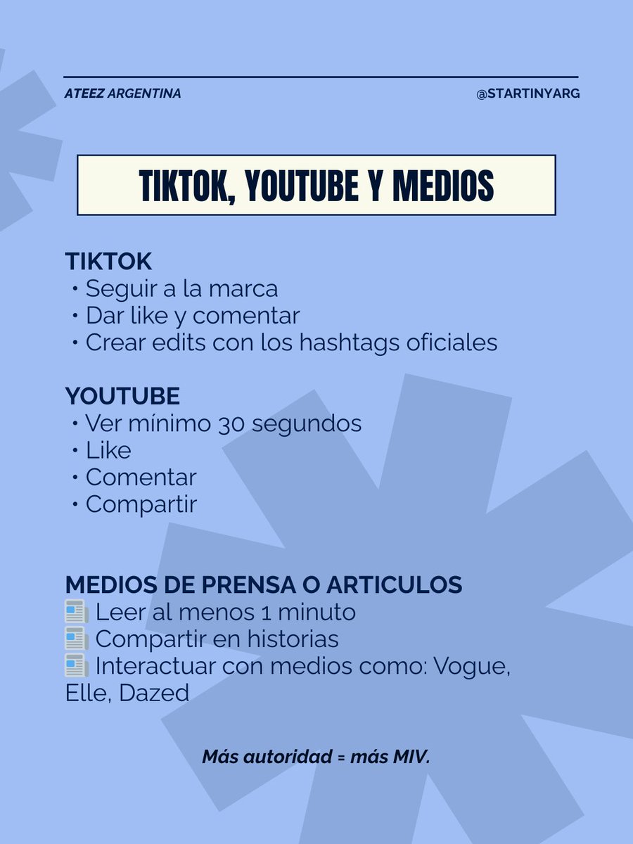 Startinyarg's tweet photo. ⭐️ TIKTOK, YOUTUBE Y MEDIOS
#ATEEZ #에이티즈 @ATEEZofficial
#ATEEZARGENTINA #STARTINYARG https://t.co/MI423mkQxs