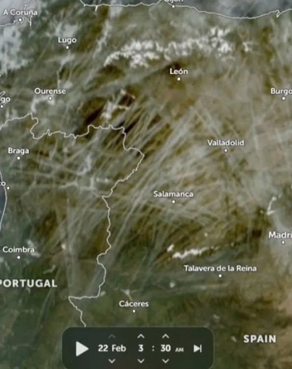 <a href="/BGatesIsaPyscho/">Concerned Citizen</a> Chem trails over Portugal and Spain. Pictured from a satellite