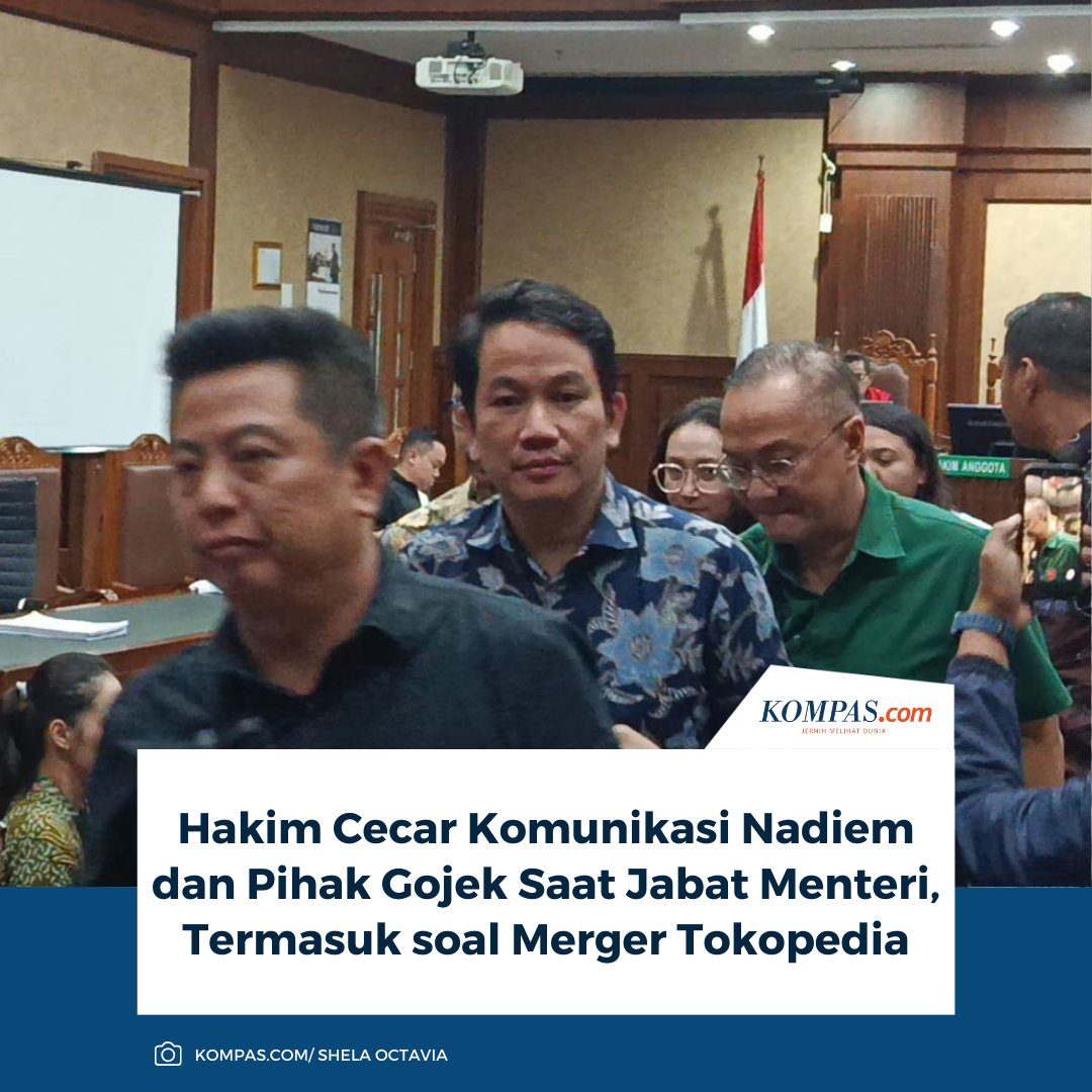 kompascom's tweet image. Hakim anggota Sunoto mencecar terkait sejumlah aksi korporasi di Gojek dalam skala besar. Salah satunya terkait merger dengan Tokopedia.

Baca selengkapnya: nasional.kompas.com/read/2026/02/2….

~SN #Nadiem #Gojek #Tokopedia