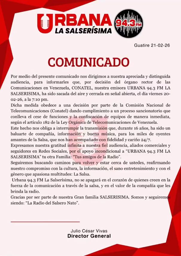 cnpven's tweet photo. #Atencion @CorteIDH @CIDH @RELE_CIDH @PVacaV @OEA_oficial @SG_OEA_OAS  @ONU_derechos @UEenVenezuela @IFEXALC @amnistia Denunciamos otro cierre arbitrario  emisora de radio en #Venezuela #Guatire 94.3 FM sin debido proceso en perjuicio  #LibertadDeExpresion #LibertadDeInfornacion https://t.co/nKdHFyo9kB
