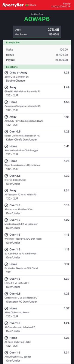 🔥 275 Odds for Today!
Booking Code: A0W4P6