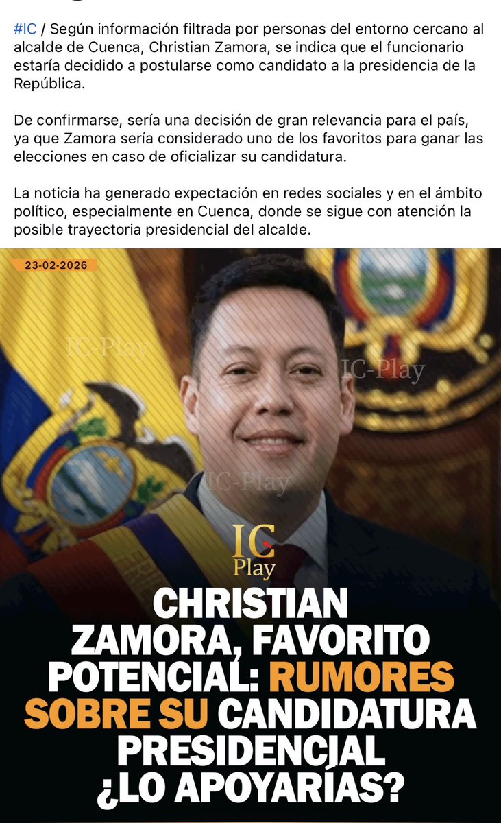 czamoramatute's tweet photo. Agradezco este tipo de publicaciones y sabemos que hay mucho eco en redes a nivel nacional🇪🇨; sin embargo, mi interés es trabajar por Cuenca este y el próximo periodo si así los cuencanos los permiten y nos confían.

➡️Aquí estamos enfocados en seguir haciendo lo que jamás se ha hecho en esta ciudad en su historia tanto en obra pública cuanto en la social.  Y yo soy de palabra como siempre.

#AmorPorCuenca❤️💛