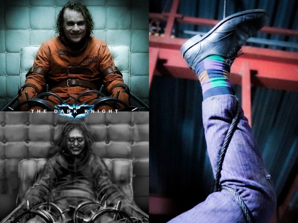 NateWithTakes's tweet photo. That mid-air stop from Batman’s grappling hook didn't just catch Joker it shattered his pelvis. 

Storyboards from the canceled Dark Knight game confirm he survived, but never walked again. https://t.co/dMFhIwLCni