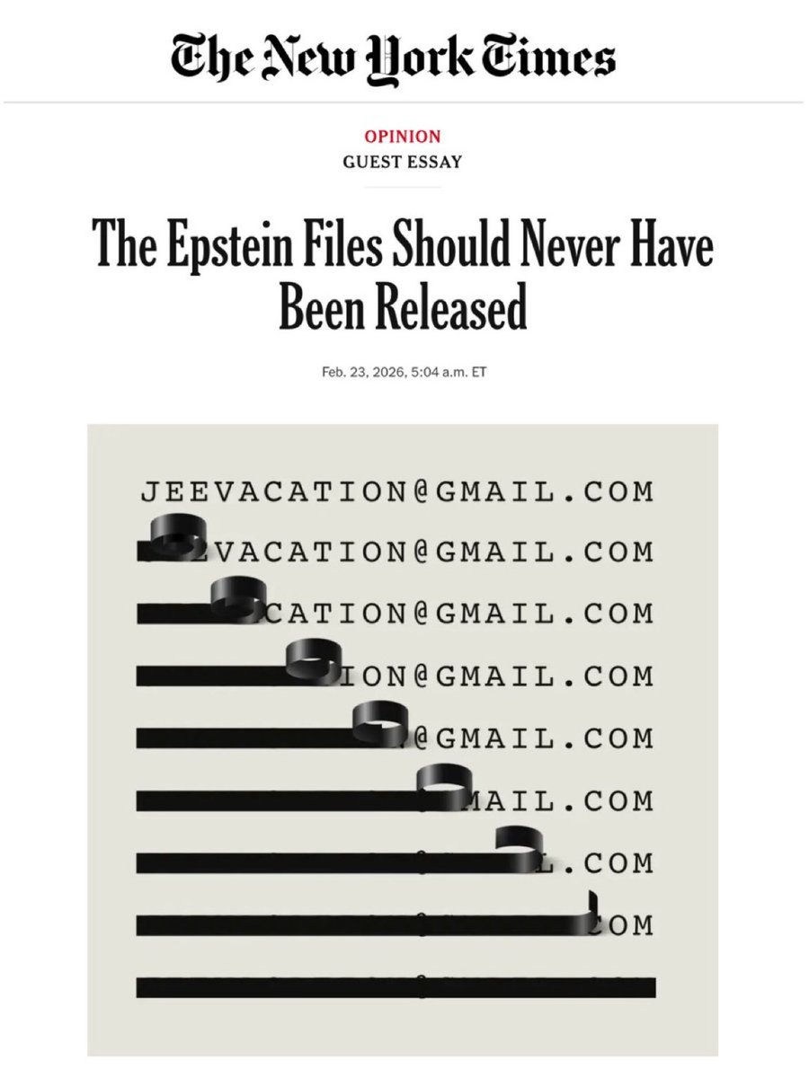 BREAKING: 🇺🇸 🇮🇱 The New York Times is running cover for Epstein. 

They just published an article titled ‘The Epstein Files Should Never Have Been Released’

I’ll give you three guesses as to the background of the author…