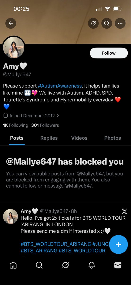 1975Atlantic's tweet photo. @Mallye647  is a scammer! Don’t fall for any tickets they put up, they change their name constantly, they’ve got from ‘Ben’ to ‘Anne’ to ‘Amy’ #scammer #bts #harryono #ticketmaster https://t.co/U6Pdh8T3Pg
