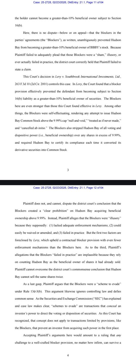 HBC has filed their response to the estates appeal for dismissing the 16b case against them 

courtlistener.com/docket/7180001…

$BBBYQ 🦋