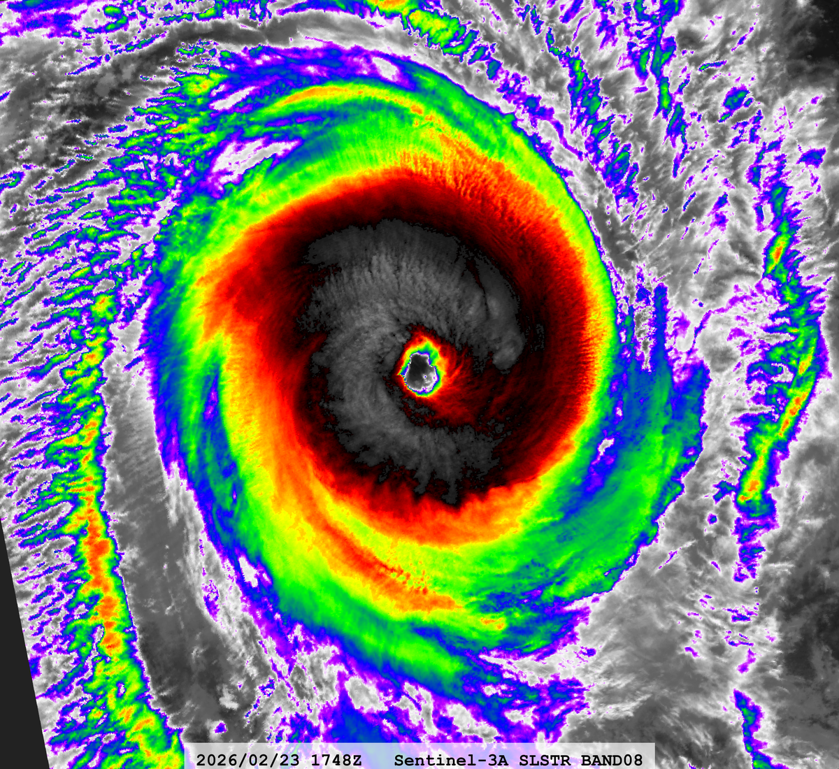 zeb199818's tweet photo. #22S Tropical Cyclone #HORACIO
Satellite: #Sentinel3A #SLSTR
Channel : #SLSTR S8 (10.854 µm) 1-km
Time : 2026/02/23 1749Z
Eye Temp : 22.78 °C
Data Source : Copernicus L1B
CPA : ~105 km https://t.co/IVv02LSoSM