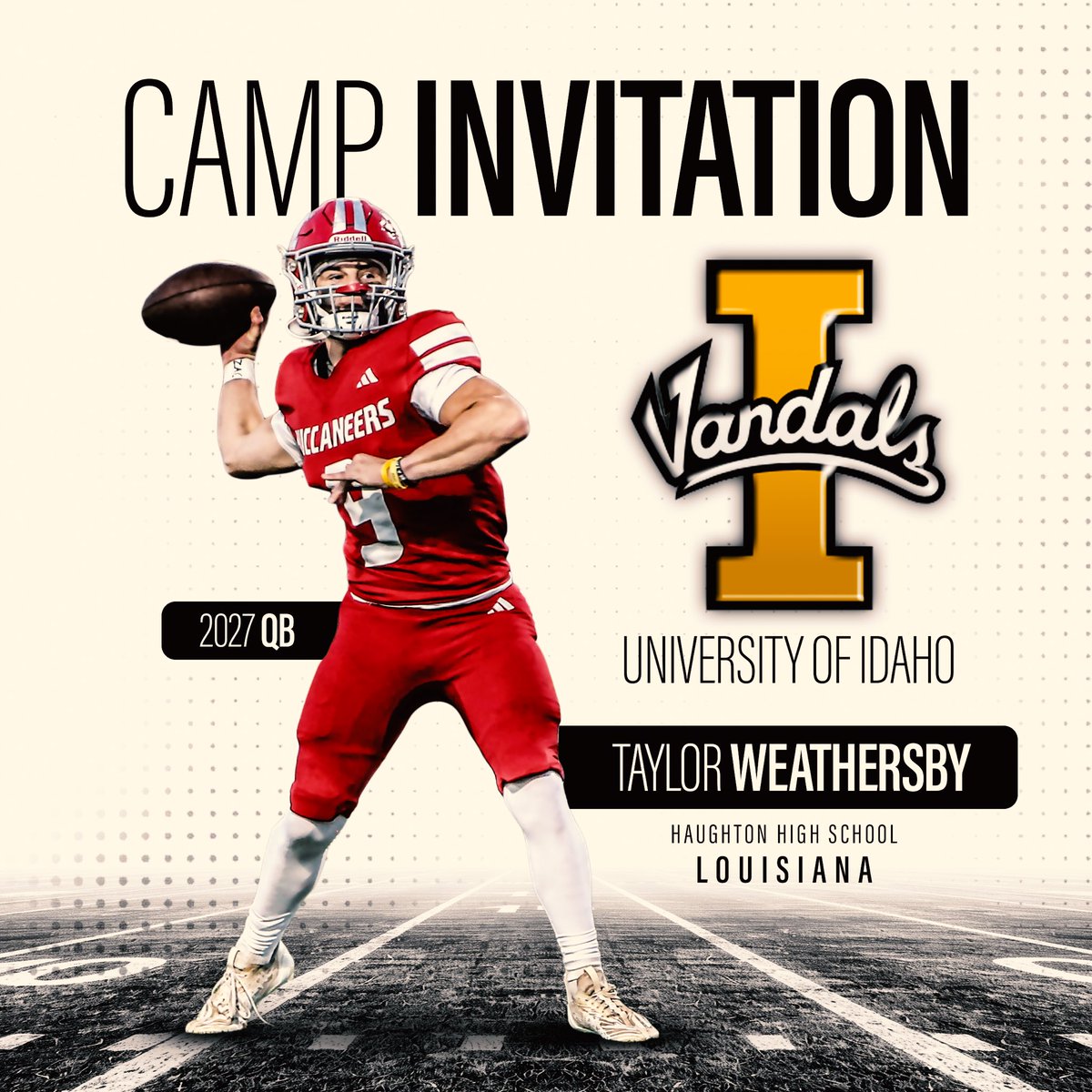 Thank you <a href="/Idaho_Vandals/">Idaho Vandals</a> <a href="/CoachLemming/">JJ Lemming</a> <a href="/CoachShoeUI/">Ian Shoemaker</a> <a href="/CoachTFord/">Thomas Ford Jr</a> <a href="/CoachCross2/">Coach Sheldon Cross</a> for the camp invite. 
Looking forward to meeting all of the coaches, learning about the program and meeting the other recruits. See you all on June 24th.