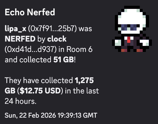 Lipa_X's tweet photo. This week at gigaverse ( juice week 42)

💾 Floor Prices for ROM - 0.063 ETH 
🎩 Floor Prices for GLHFers - 0.105 ETH

Reminders:
Every Tuesday AbstractChain XP is calculated based on activity from the previous game week.
(Snapshot timeframe: previous Friday to the Friday before that)

Daily reset time: 2 PM ET.

🎮 Game Updates

GIGABIT is now live!

GIGABIT is cross-chain & cross-platform game currency reward-engine.
It sets Gigaverse up to be played anywhere, and for all players of the game to have a single, unified trading experience no matter which chain or platform (browser / desktop eg Steam / native mobile app) they're on.

Read details ➜ https://t.co/FxokPPEpmt

🔄IMPORTANT UPDATE TO GIGABIT REDEMPTION / CASH-OUT RATE:

Current model & accompanying offramp fees will vary whether you are juiced or not:

���NOT-JUICED: 80% (offramp) / 15% (rewards pool) / 5% (gigaverse fees)
・JUICED: 95% (offramp) / 5% (rewards pool)

To be clear, this means if you are juiced, if you have $1 of GIGABIT, that GIGABIT can be offramped for $0.95. The $0.05 goes towards the player-reward pool.

By the way, speaking of Juice - all players purchasing Juice receive a small portion of GIGABIT as a gift.

🎉 The Gigaversary is now live!

Welcome to the first anniversary competition event, with a new dungeon and brand new mechanics!

The team intentionally designed this event to be as welcoming as possible to new players, and to require gigabit (new game currency, which can be converted to USDC) to participate. Therefore, unlike previous competitions, it is uncapped and you can play as much as you like.

・Collect candles (like candy canes during the Christmas event) from the Temporal Void Dungeon.
・At the end of event: you'll use candles to craft loot boxes containing gigabit, cosmetics and items.
・Other rewards: gigabit jackpot, participation SBT, leaderboard medals and of course... bragging rights

⚔️Temporal Void Dungeon: Overview

A brand new dungeon where you battle normal enemies and echoes.

・Void dungeon with unlimited runs.
・All players start at level 0 with roguelite progression: defeat enemies to collect void essence, used to level up skills.
・New unique skills to level up (info below).
・All gear/orbs are disabled, only potions and skills work in the dungeon.
・Echoes spawn every alternate room, with a unique mechanism (info below).
・Each entry has a cost and is tiered with reward multipliers (info below).
・Temporal void dungeon will close on 25th feb at reset time.

👾Temporal Void: Entry

Pay gigabit to enter the dungeon.

・Entry tiers:
T1 -> 200 Gigabit -> 1x reward (essence & candles) -> 0.5% chance for jackpot
T2 -> 375 Gigabit -> 2x reward (essence & candles) -> 1% chance for jackpot
T3 -> 700 Gigabit -> 4x reward (essence & candles) -> 2% chance for jackpot

・Multiplier applies to void essence and candle drops.
・Each trigger has different payout odds:
0.2% of jackpot ➜ 50% chance
0.4% of jackpot ➜ 35% chance
1% of jackpot ➜ 14% chance
5% of jackpot ➜ 1% chance

・Juiced players have 4x reward multiplier on top of entry multiplier. e.g. Juiced + T3 player = 16x reward multiplier relative to non-juiced + T1 player.
・A juice offer will go live at the start of the competition: juices will be bundled with gigabit so wait if you want to buy juice.

🎁Temporal Void: Rewards

Defeat enemies to earn various rewards.

・Normal enemies: get void essence (always
・Echoes: get candles (always), void essence (always), gigabit jackpot (a % of current jackpot value)

🎰Reward Allocations

All gigabit entry fees are split between two main reward pools - 60% to gigaversary prize pool and 40% to gigabit jackpot.

Direct ratio for candles ➜ GIGABIT.
・You can see this ratio in the game to track your GIGABIT earnings in real time.
・Candles will be convertible into GIGABIT once the event is over.

Gigabit Jackpot
・Chance to win by defeating echoes in temporal dungeon.
・Receive 0.2 to 5% of the current jackpot value
In the game’s Discord, in the general channel, you can see full jackpot win statistics.

🎭Echoes: Async PvP Mechanics

A new mechanism is available when facing echoes in the Temporal Void ➜ PAY 2 NERF.

・Players can pay GIGABIT to nerf the echo & reduce its stats by half.
・69% of the paid GIGABIT is received by the echo owner.
・Win = you receive candles, void essence, and a chance for the jackpot.
・Lose = Echo owner (player) receives candles.

In the game’s Discord, you can find a separate channel called void-log, where you can enter your in-game nickname and see full statistics about your echo gainings over the last 24 hours.

🔺 Temporal Void: Skills

There are 5 new skills you can level up using void essence:

・Tenacity: chance to recover double Armor by 1%.
・Block: chance to block by 1%. Reduces damage by half.
・Evasion: chance for evasion by 0.5%. Reduces damage to 0.
・Luck: chance to crit by 0.75%. 2x the damage
・Intuition: increase chance by 0.5% to eliminate an enemy move.

Your levels only persist during this competition itself, they reset afterwards.

GIGABIT ➜ $USDC redemption is now live.

redeem using GIGA SWAP: https://t.co/JDrGwgId2D

・juiced players get the best redemption rate, if you're juiced make sure to use that deal.
・un-juiced players pay 15% to the rewards-pool & 5% in gigaverse fees

Remember, candles from the anniversary event can only be converted to GIGABIT at the end of the event.

💬 Community News

GM stub collectors! The community is actively discussing the latest in-game event, and most importantly - the team is closely monitoring feedback and encouraging us to share it in the Discord suggestions channel. They are listening and quickly testing changes that clearly improve the experience.

・@0xDith announced PAY 2 NERF mechanic, and it's a real game changer!

 ・Aizcalibur broke down Gigaverse Gigaversary features and explained Gigabit as a zero-fee, USDC-pegged cross-platform currency.
 
 ・oooharambe 24/7 provides support to users on Discord.

・ProofOfEly reflected on the one-year anniversary of his Max Abstraction show on AbstractChain, sharing its origins and ecosystem growth.

・betapluxx shared a $284 Temporal Void Dungeon jackpot win on a $2 run in Gigaverse.
 
 ・0xBunyo explained the design philosophy behind Gigabit as a cube-shaped data currency aligned with the game’s UI and worldbuilding.

・NomadTreepwood welcomed the new Gigaverse dungeon while sharing shield offense tips against Harambe.
 
・@fireball_gg added auto-battle support to the new Void Dungeon.

・BarbiecueDGG compared Gigaverse to Neopets and Gigabit to neopoints, predicting massive success.

・@marcellovtv shared a video breakdown highlighting key features of Gigaversary.

・whenlamboBU hyped Gigaverse anniversary and a new prize system.

・scoriox analyzed the Gigaverse anniversary Echo system and shared his Floor strategies .

・Julian_Tryhard celebrated the first-year success of Gigaverse’s Giga Creator program.

・justmeg shared Pokémon TCG pack openings.

・RED__Crypto highlighted the Gigaverse Giga Creator program and Gigabit launch.

・elenionchain shared her thoughts on some AI updates.

・web3melon expressed strong confidence in Gigaverse’s Gigabit.

・@cryptogrit shared a gameplay-focused review of the new Gigaversary update.

・CyclopsOnAbs is looking for job opportunities, huh?

・Berna7224 released an upside-down tier list of top Web3 games and announced joining AveForge as Growth Lead.

・web3_shadowking recapped “This Week in Web3 Gaming,” covering Immutable upgrades and Treeverse Season 2.

・valerka_mops shared detailed Gigaversary update.

・@gmb_aob shared a detailed walkthrough of the new Gigaversary content.

・KirisakiAria created a music track for Gigaverse’s 1st anniversary.

・MindfulMarketOG detailed Roots of Embervault updates, including death mechanics and drop rebalancing.

・TheGodMurdoch shared some tips for content creators.

・danzo007Crypto shared a cool Gigaversary video.

・@MangaRosa_y shared a Gigaversary Complete guide
and this beautiful photo!

・BalouBAYC expressed interest in being included in AbstractChain’s 2026 folder.

・PirataNFT noted that collecting a full Moku Grand Arena card set is impressive but achievable.

・melbo_eth questioned why Gigaverse’s anniversary event converts candles to Gigabit instead of offering direct drops.

・apixtwts announced that Origins TCG is launching this summer.

・SytaNFT commended updates to the Gigaverse anniversary event, including direct candle-to-Gigabit conversion and improved visibility.

・acxgRMTY reported a personal loss from a VPN service rug pull and asked for recommendations on more stable alternatives.

・uhhdub showcased strong Gigaverse stats and announced plans to stream the anniversary competition.
 
・👨‍💻Devs keep deving

That's the recap for this week, thanks for reading!

// P.S.

I took a short break to analyze and improve my weekly recaps.
・They should now be less annoying and less spammy - I’ll focus on directly highlighting what I believe is the most interesting and valuable content of the week.
・The amount of content will increase (happy to hear feedback if you think it should be reduced again haha - and any other feedback is welcome too!).
・More improvements coming soon! (Updates for all community tools, for all Masters of Gigaverse? 👀 will see)