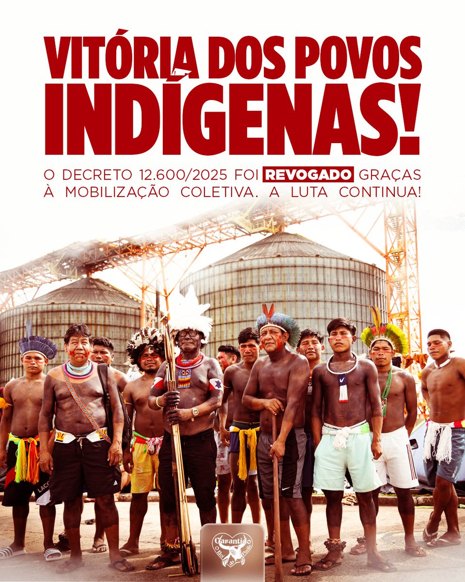 garantido's tweet photo. VITÓRIA DOS POVOS INDÍGENAS!

O decreto nº 12.600/2025 foi revogado graças à mobilização e luta coletiva dos povos indígenas do Baixo Tapajós e de todos que uniram suas vozes em defesa dos rios Tapajós, Tocantins e Madeira. https://t.co/lx3izpm60D
