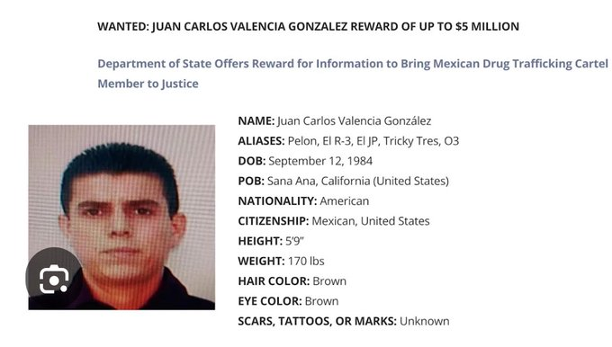 🚨🇺🇸🇲🇽Per an anonymous CJNG source, Juan Carlos Valencia González, alias "O3," has been named the new leader of CJNG.

He's El Mencho's stepson, runs the cartel's armed wing Grupo Elite, and has a $5 million US bounty on his head.

There’s more: He was born in Santa Ana,