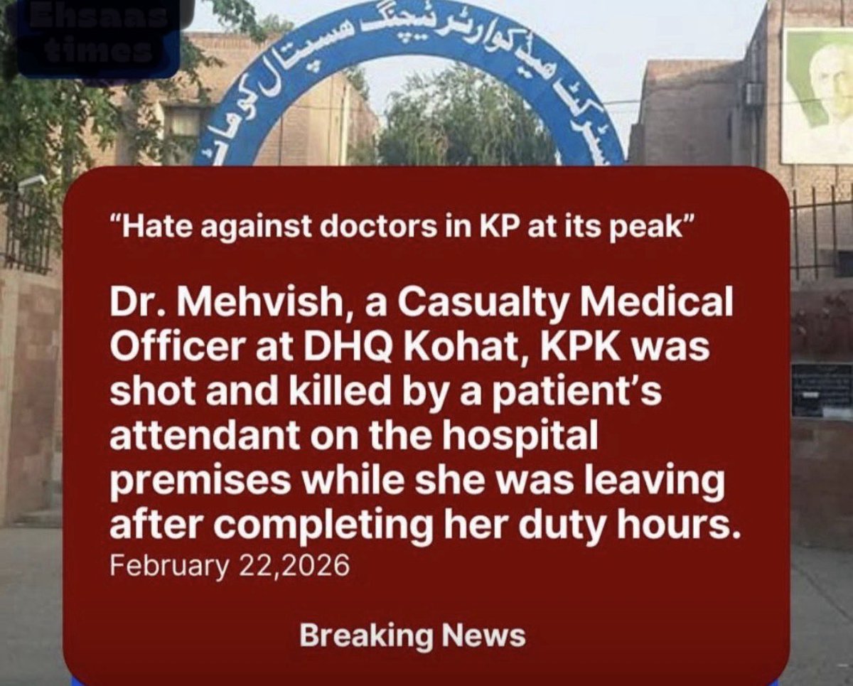 DrRizKh's tweet photo. Dr. Mehwish, who healed &amp; upheld women's dignity in Kohat, was brutally murdered for doing her job.
@SohailAfridiISF KP govt must act fast: arrest the killers, ensure justice, &amp; protect doctors. Her white coat meant hope—let her death demand accountability. #JusticeForDrMehwish https://t.co/aE3IsEwTJM