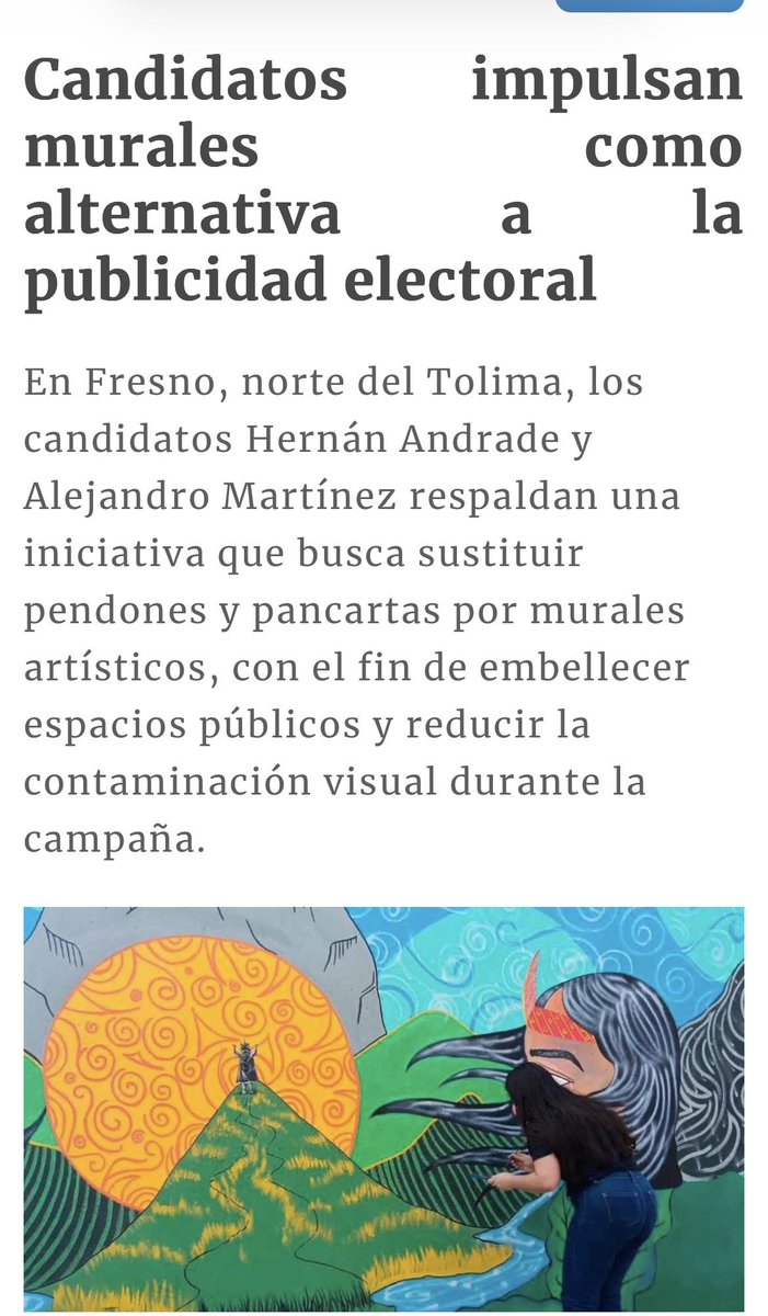 Fresno, norte del Fresno, Hernán Andrade (C-9) respalda una campaña diferente: menos pendones y más murales 🎨
Una apuesta por embellecer los barrios, fortalecer la identidad cultural y reducir la contaminación visual.
La política también puede dejar huella positiva.
Léelo aquí
