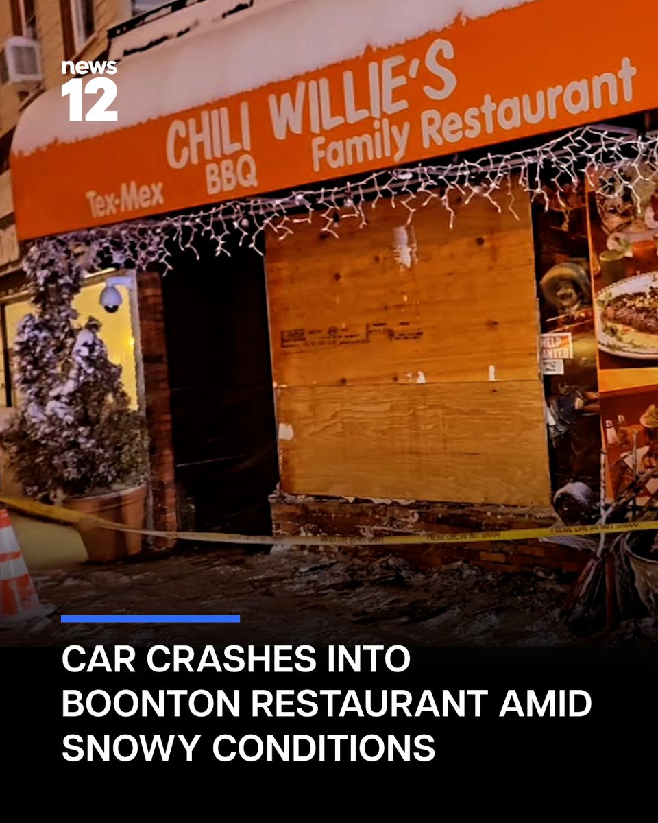 News12NJ's tweet photo. NEW TONIGHT: A Boonton restaurant was damaged by a car that lost control during the blizzard.
#News12 #NewJersey #Boonton #BlizzardDamage #CarAccident #WinterWeather #LocalNews #News
https://t.co/44coM3O5vV https://t.co/UG0CwFM6i7