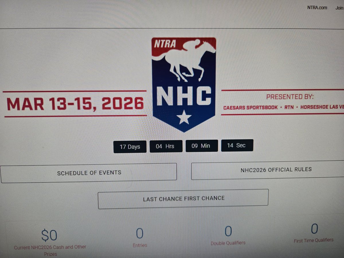 RHandicapper's tweet photo. The NTRA/NHC ticker is counting down until its time🏇🏿.
The https://t.co/IGdwqG3Qb1 will be playing in The Last Chance Contest on Thu, March 12th https://t.co/rOUV4XNolD