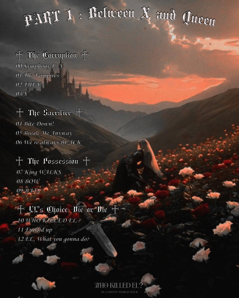 [𝑾𝑯𝑶 𝑲𝑰𝑳𝑳𝑬𝑫 𝑬𝑳?]
𝑩𝒆𝒕𝒘𝒆𝒆𝒏 𝑿 𝒂𝒏𝒅 𝑸𝒖𝒆𝒆𝒏.  
𝑩𝒆𝒕𝒘𝒆𝒆𝒏 𝑳𝒊𝒈𝒉𝒕 𝒂𝒏𝒅 𝑪𝒐𝒓𝒓𝒖𝒑𝒕𝒊𝒐𝒏.  
𝑩𝒆𝒕𝒘𝒆𝒆𝒏 𝑫𝒆𝒂𝒕𝒉 𝒂𝒏𝒅 𝑳𝒐𝒗𝒆.

𝑨𝑳𝑳 𝑨𝑩𝑶𝑼𝑻 𝑻𝑯𝑬 𝑻𝑶𝑼𝑹
elcapitxnworldtour.com
tinyurl.com/whokilledel