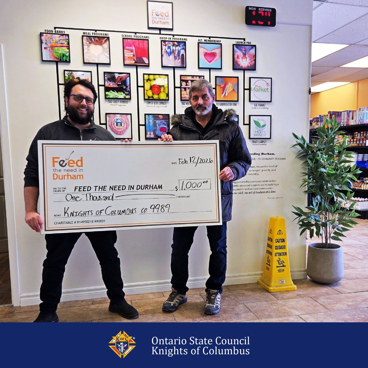 On February 12, Bingo Chairman of Council #9989 &amp; current State Secretary, Joseph Bodnar, presented a $1,000 donation to #FeedtheNeed in #Durham to support their efforts in providing food &amp; services to families in need. 🙏 
Read more: ontariokofc.ca/2026/02/13/283…

#KofC #FaithinAction