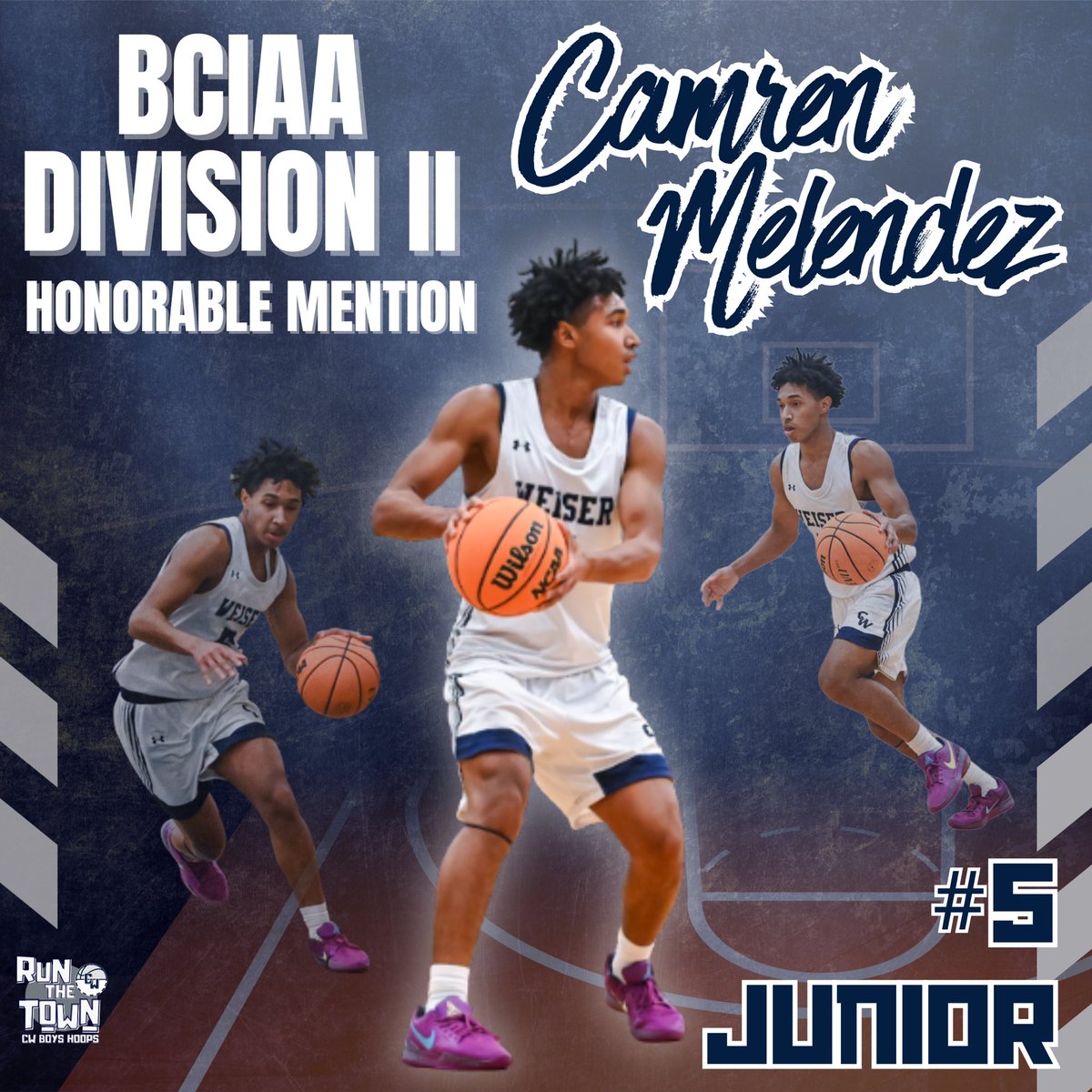 WeiserBoysHoops's tweet photo. BCIAA Post Season Awards. Congratulations to Junior #5 Camren Melendez on being named to BCIAA Division II All Division Honorable Mention! #RunTheTown #weiserenergy⚡️ https://t.co/COSOASZf5t