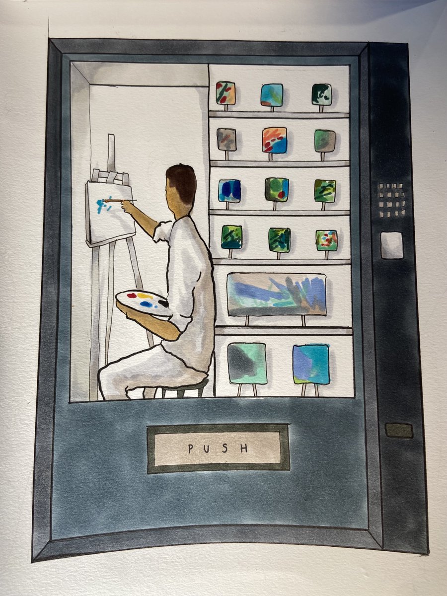 jamespatrickart's tweet photo. I created an ART VENDING MACHINE, people would buy my art with red tokens much like who you'd get your snacks. watch here: https://t.co/xlYr1ch6X2 #artvendingmachine #art https://t.co/DOq3UncRED